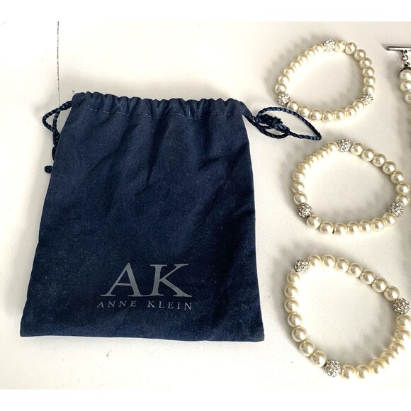 Anne Klein Silver Tone 4-PC Faux Pearls Necklace &Bracelet Set w/Crytal Accents - Picture 3 of 6